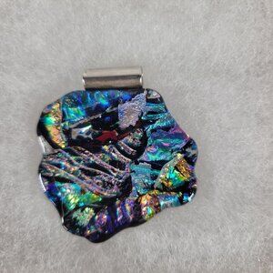 Dichroic Glass Abstract Iridescent Design & Silver-Tone Bail  Pendant